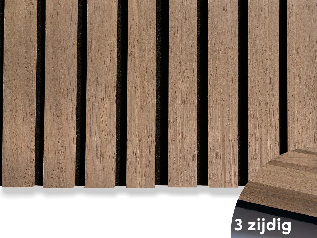 Akupanel - Akoestische Wandpanelen - Klassiek Walnoot 300 x 60 cm - 3 zijdig - Image 3