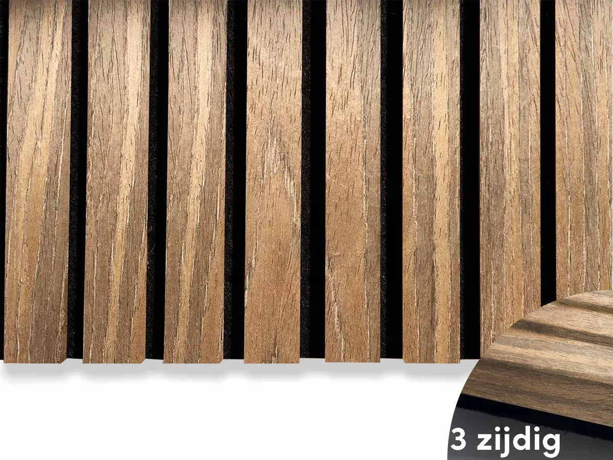 Akupanel - Akoestische wandpanelen - Bruin Eiken 300 x 60 cm - 3 zijdig - Image 3